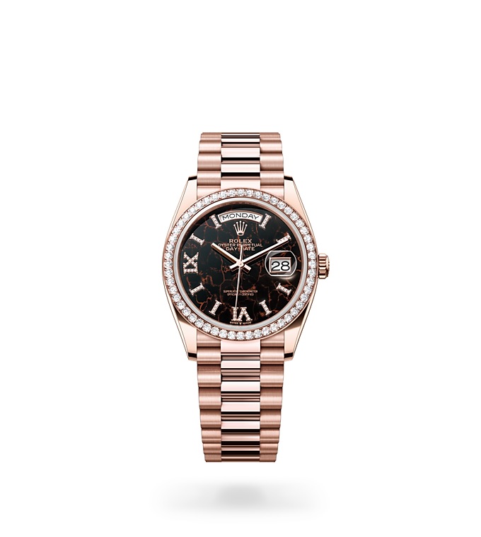 Rolex Day-Date 36 Oyster, 36 mm, Everose gold and diamonds - M128345RBR-0044 at Juwelier Wagner