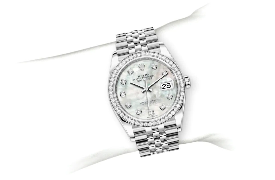 Rolex Datejust 36 Oyster, 36 mm, Oystersteel, white gold and diamonds M126284RBR-0011 at Juwelier Wagner