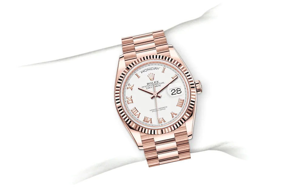 Rolex Day-Date 36 Oyster, 36 mm, Everose gold M128235-0052 at Juwelier Wagner