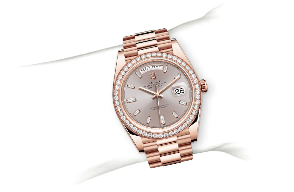 Rolex Day-Date 40 Oyster, 40 mm, Everose gold and diamonds M228345RBR-0007 at Juwelier Wagner