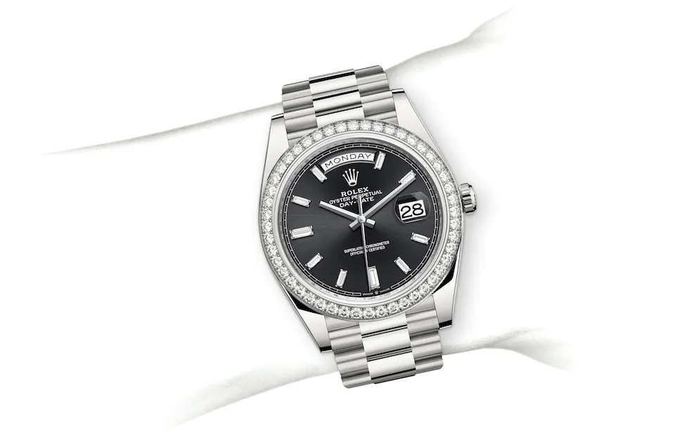 Rolex Day-Date 40 Oyster, 40 mm, white gold and diamonds M228349RBR-0003 at Juwelier Wagner