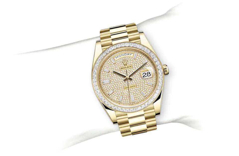 Rolex Day-Date 40 Oyster, 40 mm, yellow gold and diamonds M228398TBR-0036 at Juwelier Wagner