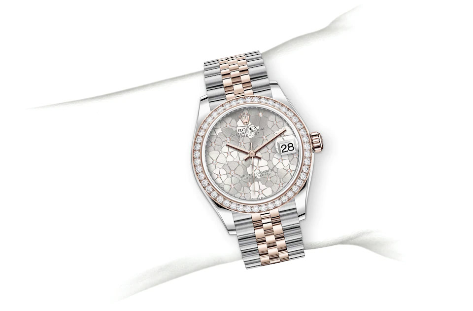 Rolex Datejust 31 Oyster, 31 mm, Oystersteel, Everose gold and diamonds M278381RBR-0032 at Juwelier Wagner