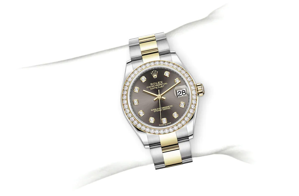 Rolex Datejust 31 Oyster, 31 mm, Oystersteel, yellow gold and diamonds M278383RBR-0021 at Juwelier Wagner