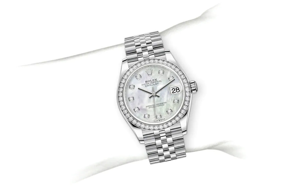 Rolex Datejust 31 Oyster, 31 mm, Oystersteel, white gold and diamonds M278384RBR-0008 at Juwelier Wagner