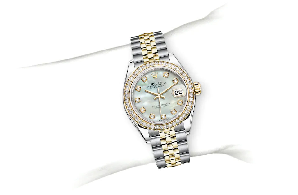Rolex Lady‑Datejust Oyster, 28 mm, Edelstahl Oystersteel und Gelbgold mit Diamanten M279383RBR-0019 at Juwelier Wagner