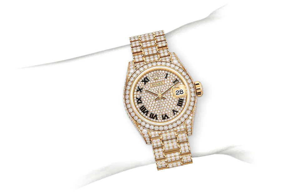 Rolex Lady-Datejust Oyster, 28 mm, yellow gold and diamonds M279458RBR-0001 at Juwelier Wagner