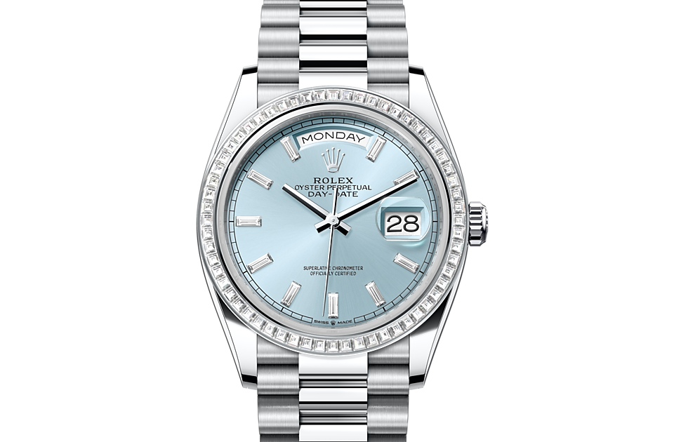 Rolex Day-Date 36 Oyster, 36 mm, platinum and diamonds - M128396TBR-0003 at Juwelier Wagner