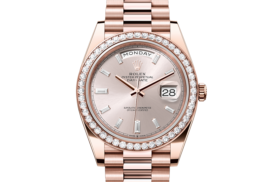 Rolex Day-Date 40 Oyster, 40 mm, Everose gold and diamonds - M228345RBR-0007 at Juwelier Wagner