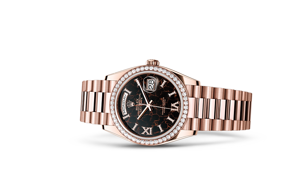 Rolex Day-Date 36 Oyster, 36 mm, Everose gold and diamonds - M128345RBR-0044 at Juwelier Wagner