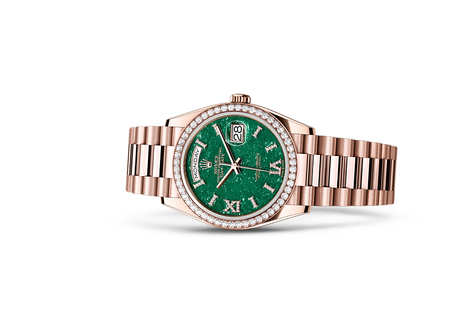 Rolex Day-Date 36 Oyster, 36 mm, Everose gold and diamonds - M128345RBR-0068 at Juwelier Wagner