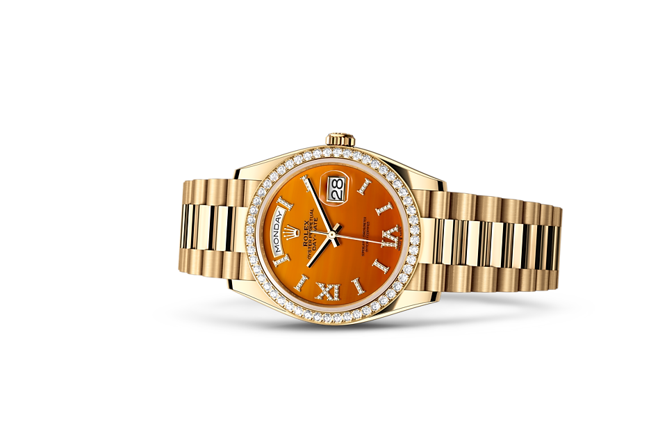 Rolex Day‑Date 36 Oyster, 36 mm, Gelbgold mit Diamanten - M128348RBR-0049 at Juwelier Wagner