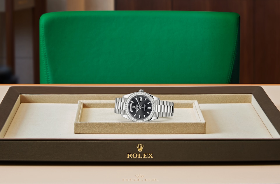 Rolex Day-Date 40 Oyster, 40 mm, white gold and diamonds - M228349RBR-0003 at Juwelier Wagner