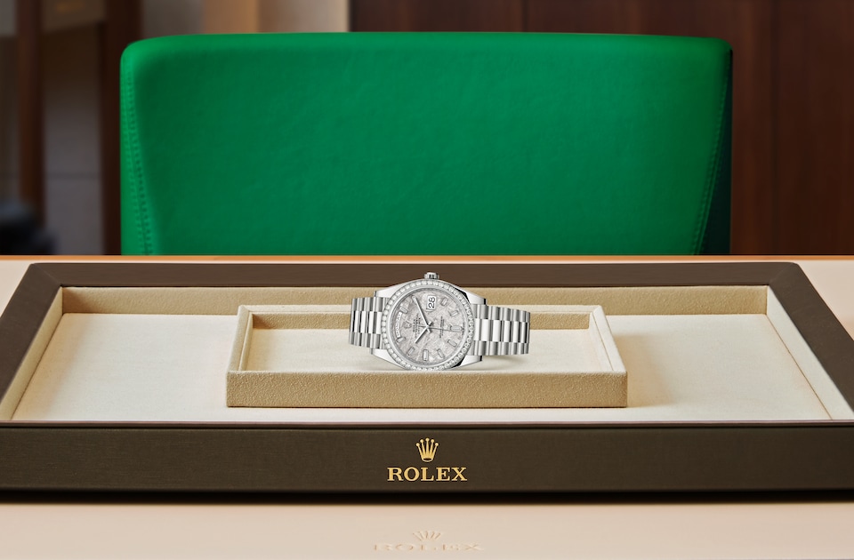 Rolex Day-Date 40 Oyster, 40 mm, white gold and diamonds - M228349RBR-0040 at Juwelier Wagner