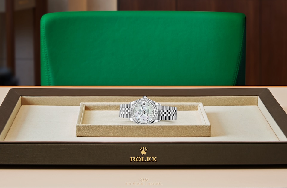 Rolex Datejust 31 Oyster, 31 mm, Edelstahl Oystersteel und Weißgold mit Diamanten - M278384RBR-0008 at Juwelier Wagner