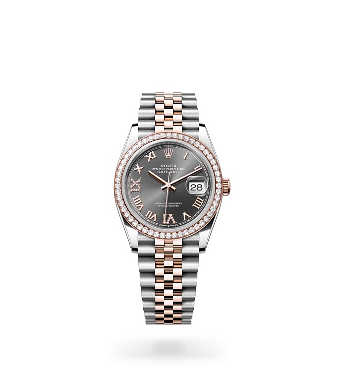 Rolex Datejust 36 Oyster, 36 mm, Oystersteel, Everose gold and diamonds M126281RBR-0011 at Juwelier Wagner