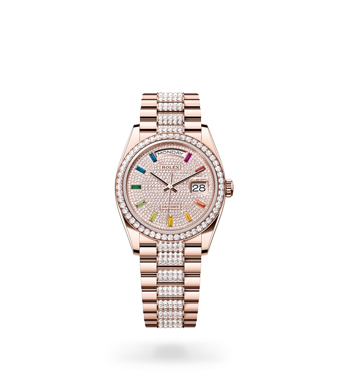 Rolex Day-Date 36 Oyster, 36 mm, Everose gold and diamonds - M128345RBR-0043 at Juwelier Wagner