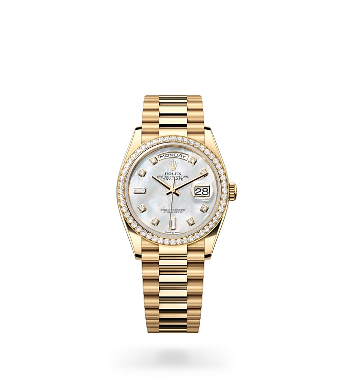 Rolex Day-Date 36 Oyster, 36 mm, yellow gold and diamonds M128348RBR-0017 at Juwelier Wagner