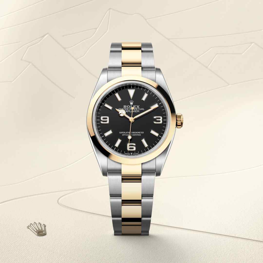 Rolex Explorer 36 Oyster, 36 mm, Edelstahl Oystersteel und Gelbgold M124273-0001