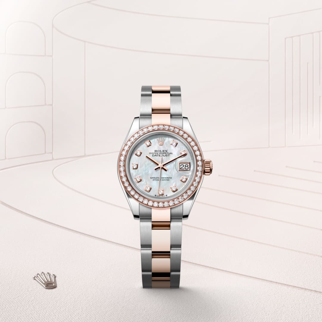 Rolex Lady-Datejust Oyster, 28 mm, Edelstahl Oystersteel und Everose-Gold mit Diamanten M279381RBR-0014
