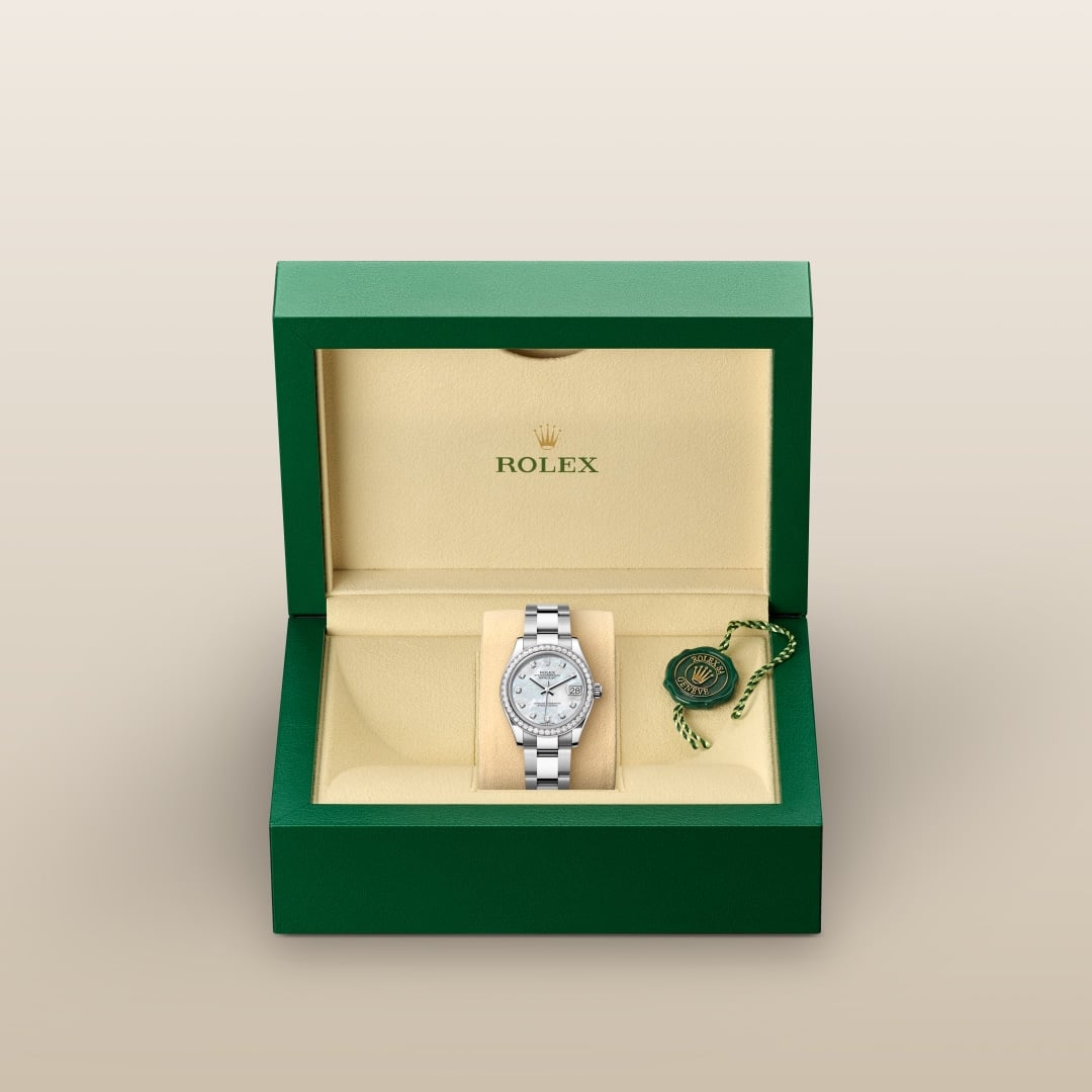 Rolex Datejust 31 Oyster, 31 mm, Edelstahl Oystersteel und Weißgold mit Diamanten M278384RBR-0007