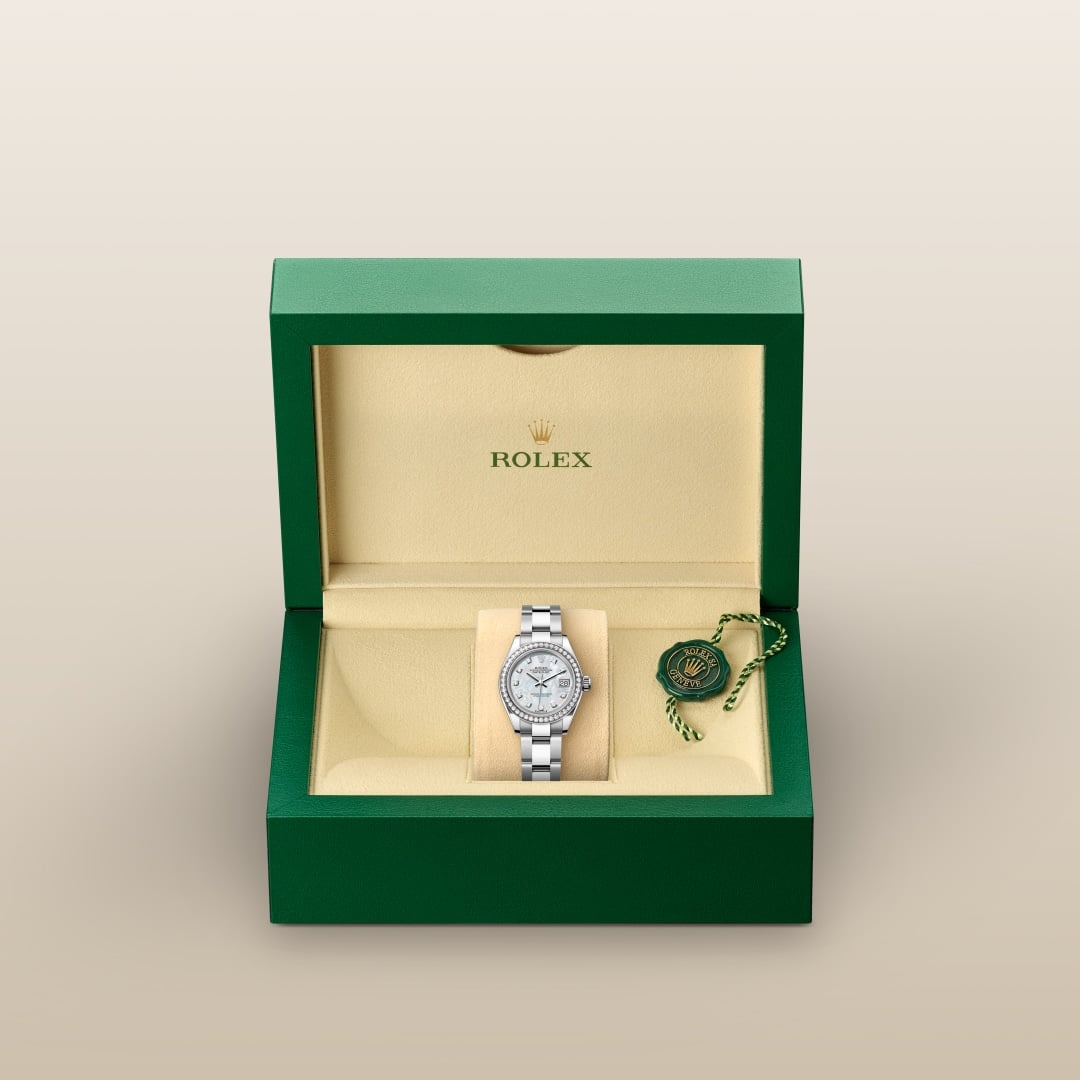 Rolex Lady-Datejust Oyster, 28 mm, Edelstahl Oystersteel und Weißgold mit Diamanten M279384RBR-0012