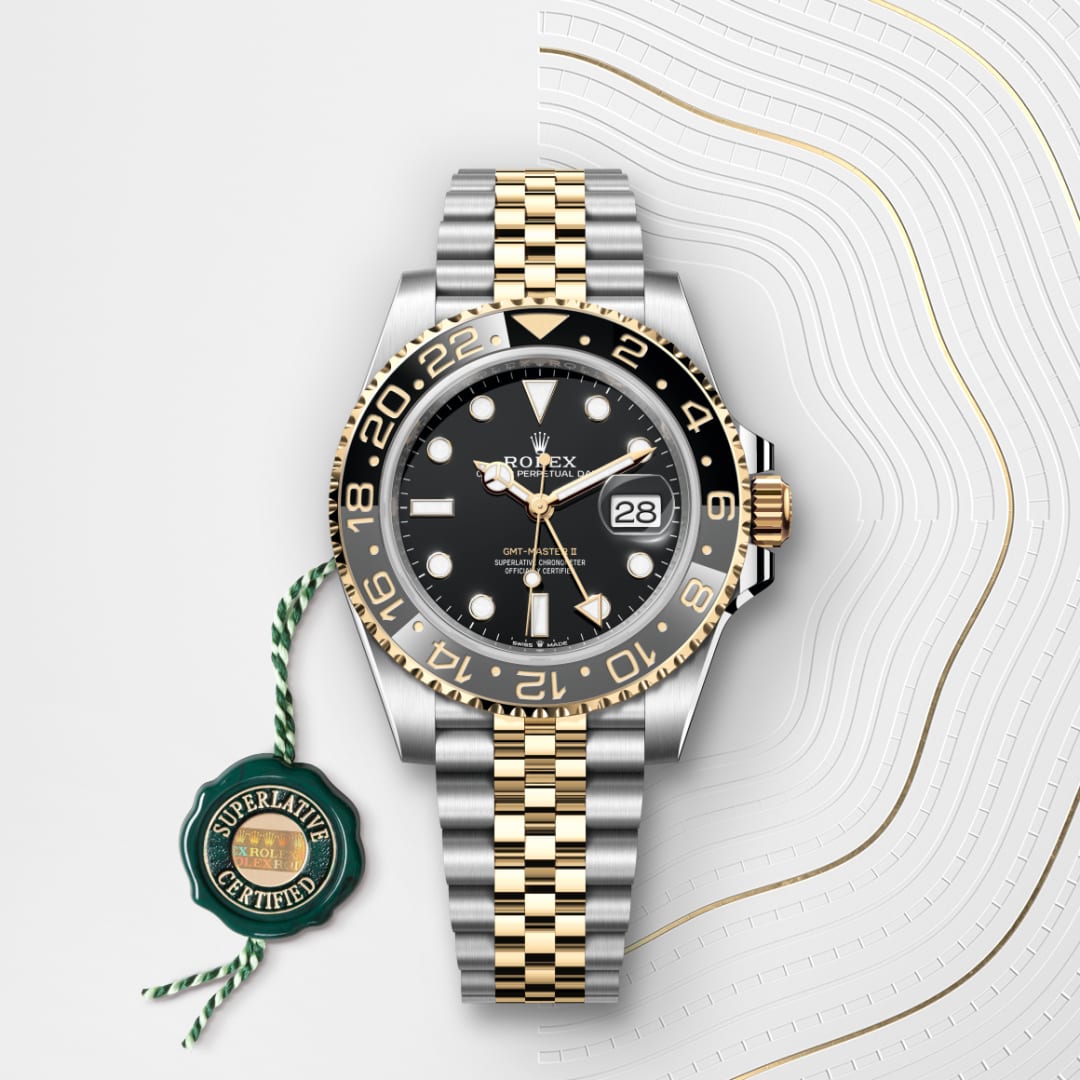 Rolex GMT-Master II Oyster, 40 mm, Edelstahl Oystersteel und Gelbgold M126713GRNR-0001