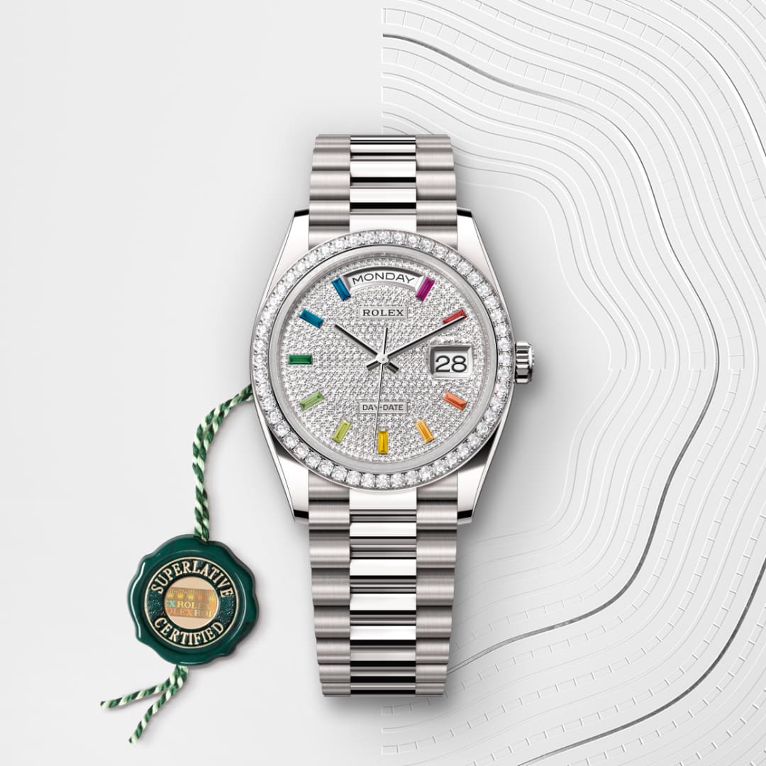 Rolex Day-Date 36 Oyster, 36 mm, Weißgold mit Diamanten M128349RBR-0006