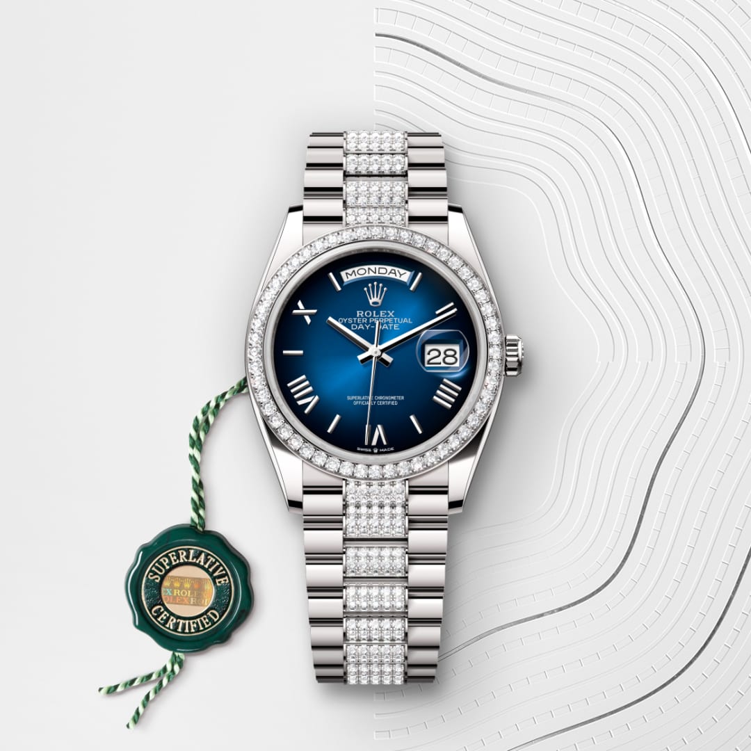 Rolex Day-Date 36 Oyster, 36 mm, white gold and diamonds M128349RBR-0048