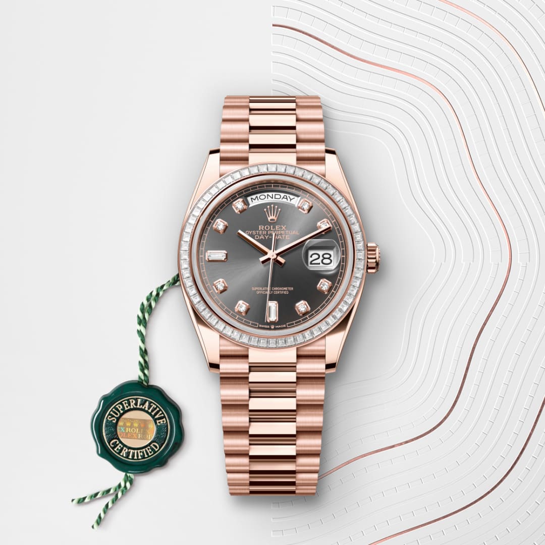 Rolex Day-Date 36 Oyster, 36 mm, Everose-Gold mit Diamanten M128395TBR-0012