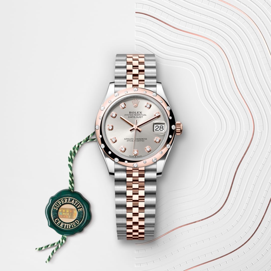 Rolex Datejust 31 Oyster, 31 mm, Edelstahl Oystersteel und Everose-Gold mit Diamanten M278341RBR-0016