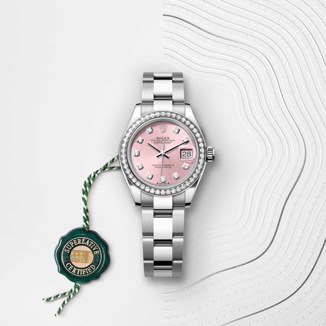 Rolex Lady-Datejust Oyster, 28 mm, Edelstahl Oystersteel und Weißgold mit Diamanten M279384RBR-0004