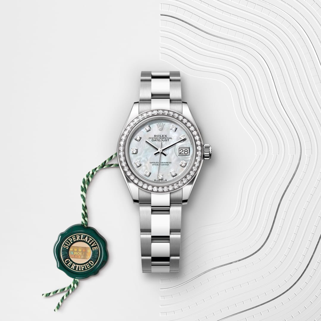Rolex Lady-Datejust Oyster, 28 mm, Edelstahl Oystersteel und Weißgold mit Diamanten M279384RBR-0012