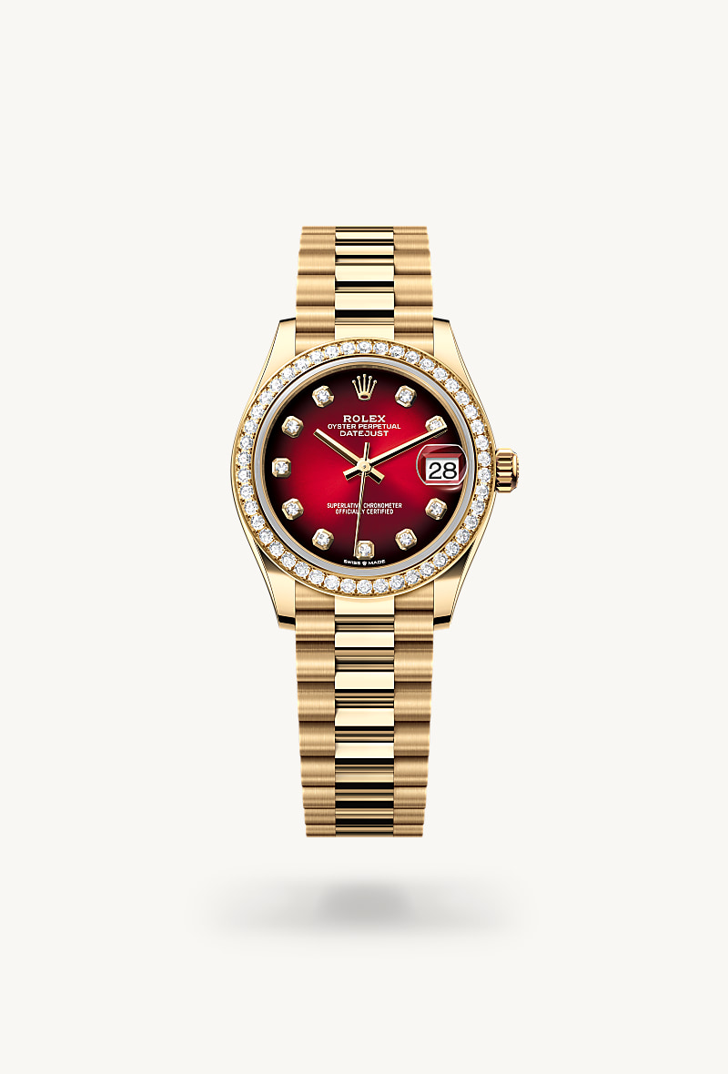 Rolex Datejust 31 Oyster, 31 mm, Gelbgold mit Diamanten M278288RBR-0041