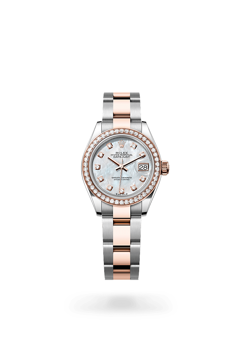 Rolex Lady-Datejust Oyster, 28 mm, Edelstahl Oystersteel und Everose-Gold mit Diamanten m279381rbr-0014