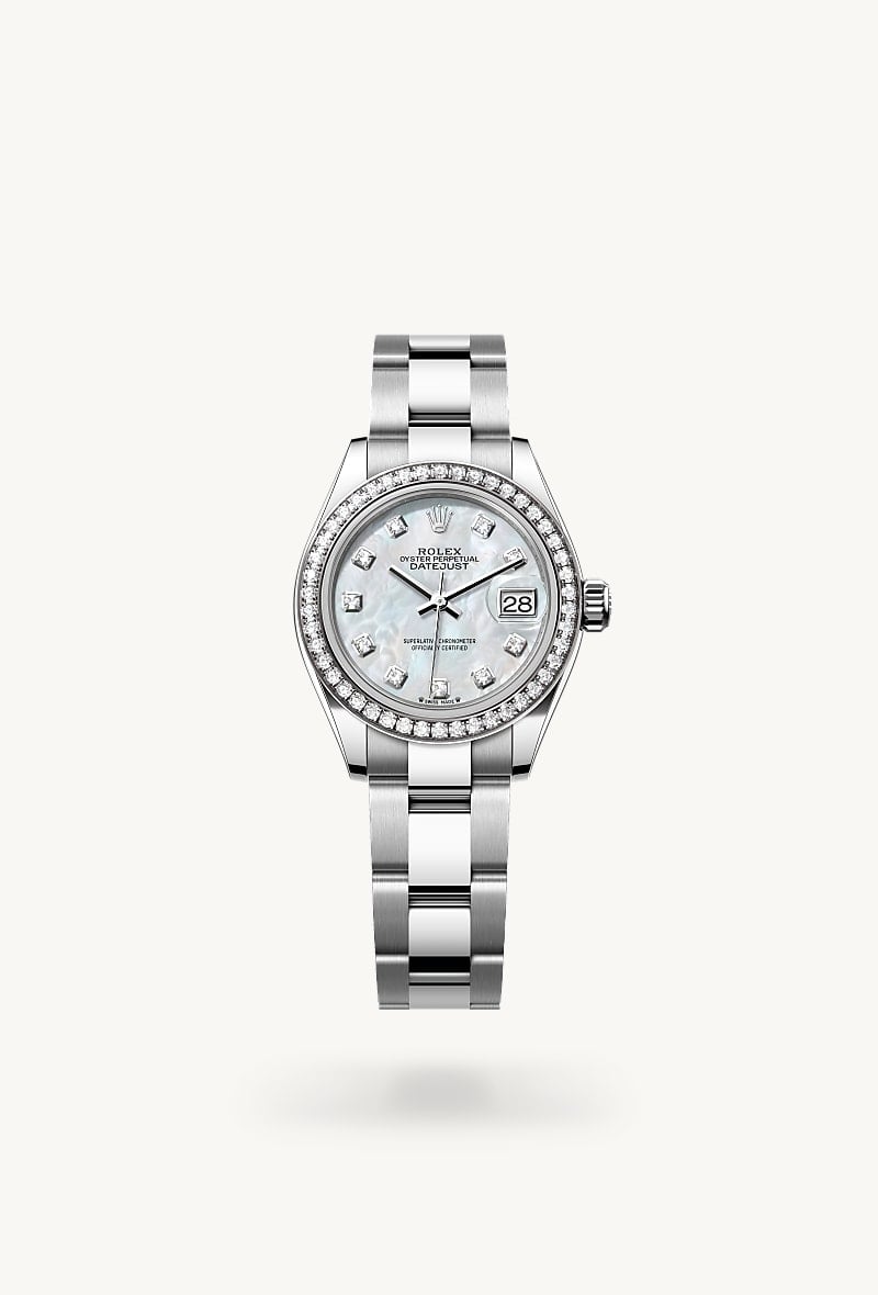 Rolex Lady-Datejust Oyster, 28 mm, Edelstahl Oystersteel und Weißgold mit Diamanten M279384RBR-0012