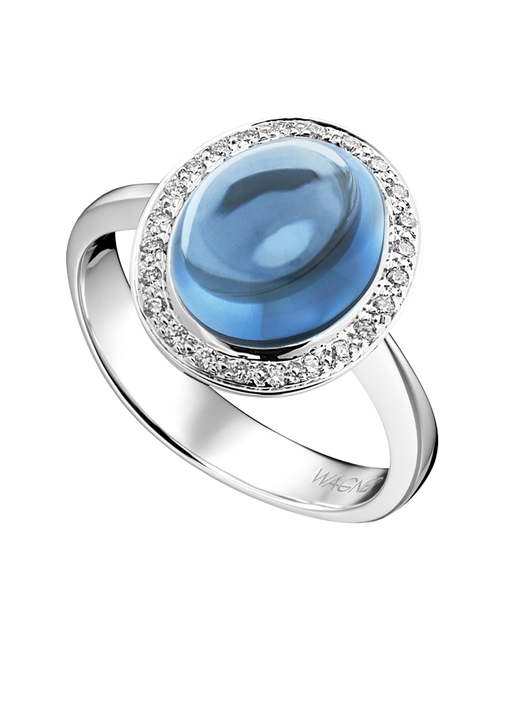 Wagner, Balou Ellipse Ring aus 18 Kt Weißgold mit Diamanten und Topas, Referenz BA255.R.WX, Produktaufnahme