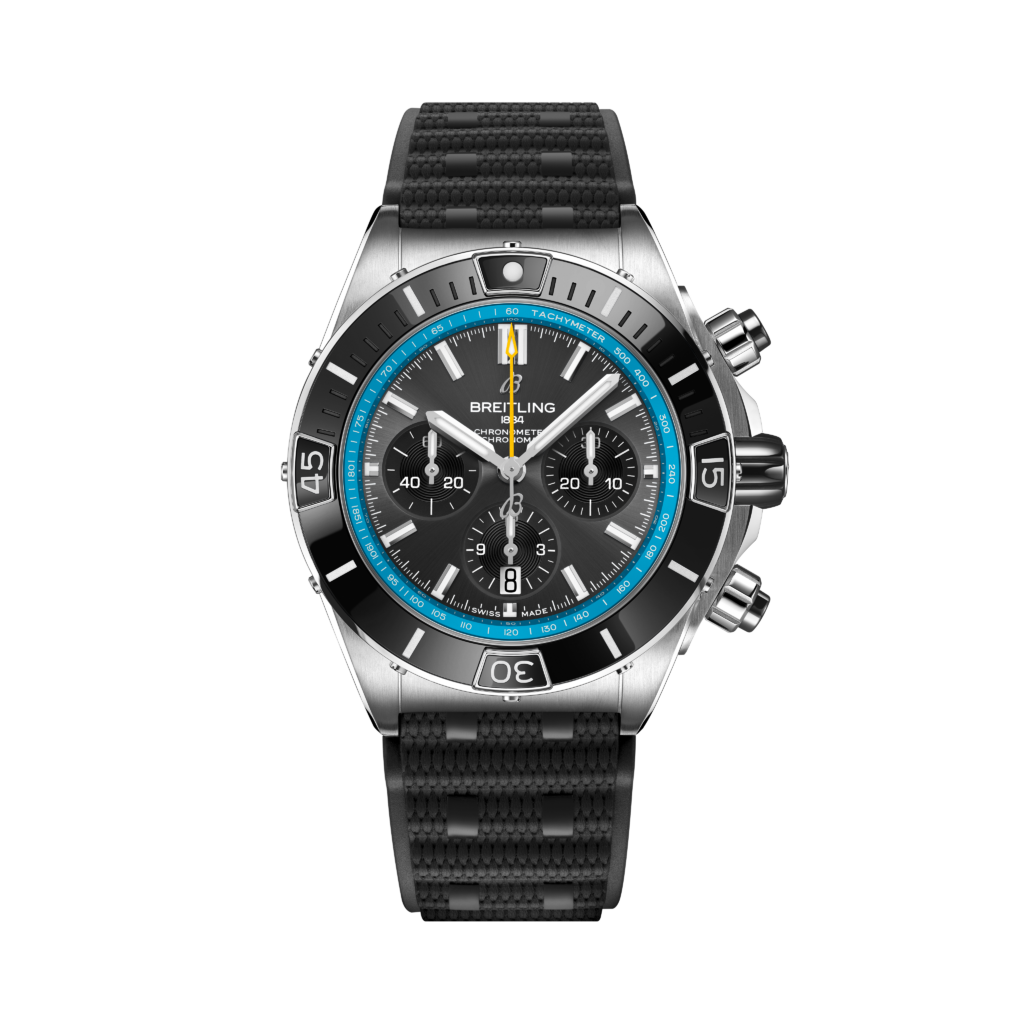 Breitling, SUPER CHRONOMAT B01 44 Armbanduhr aus Stahl, Referenz AB01366A1B1S1, Produktaufnahme