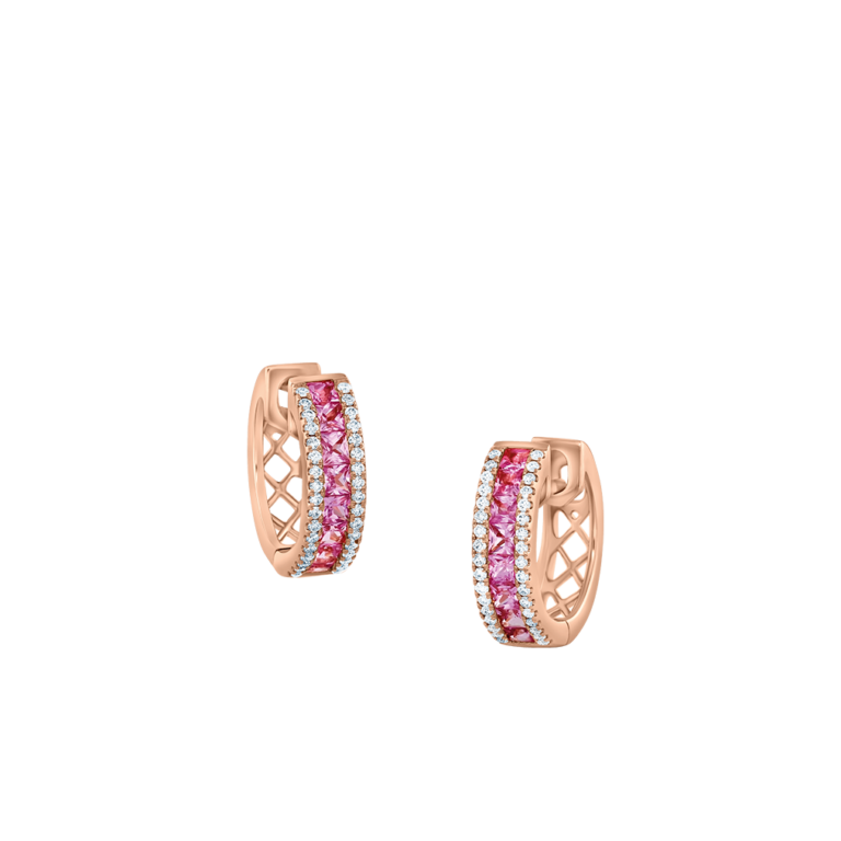Jolie Ohrschmuck aus 18 Kt Roségold mit Diamanten und pinkem Saphir
