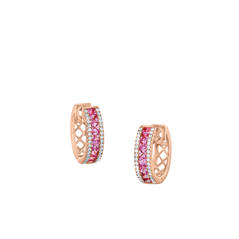 Wagner, Jolie Ohrschmuck aus 18 Kt Roségold mit Diamanten und Saphir pink, Referenz JO507.O.RX, Produktaufnahme