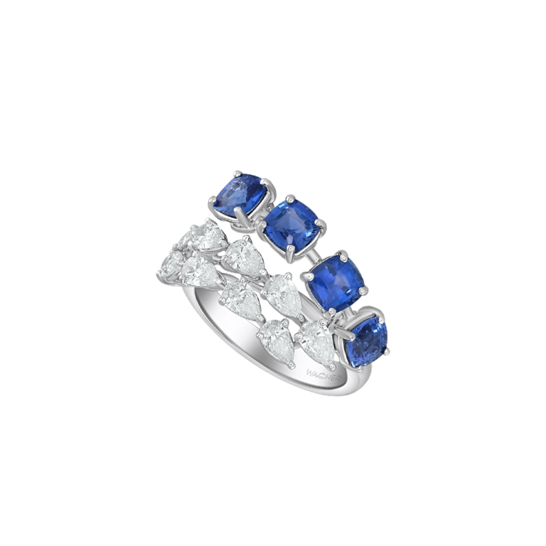 Masterpiece Ring aus 18 Kt Weißgold mit Diamanten und Saphir