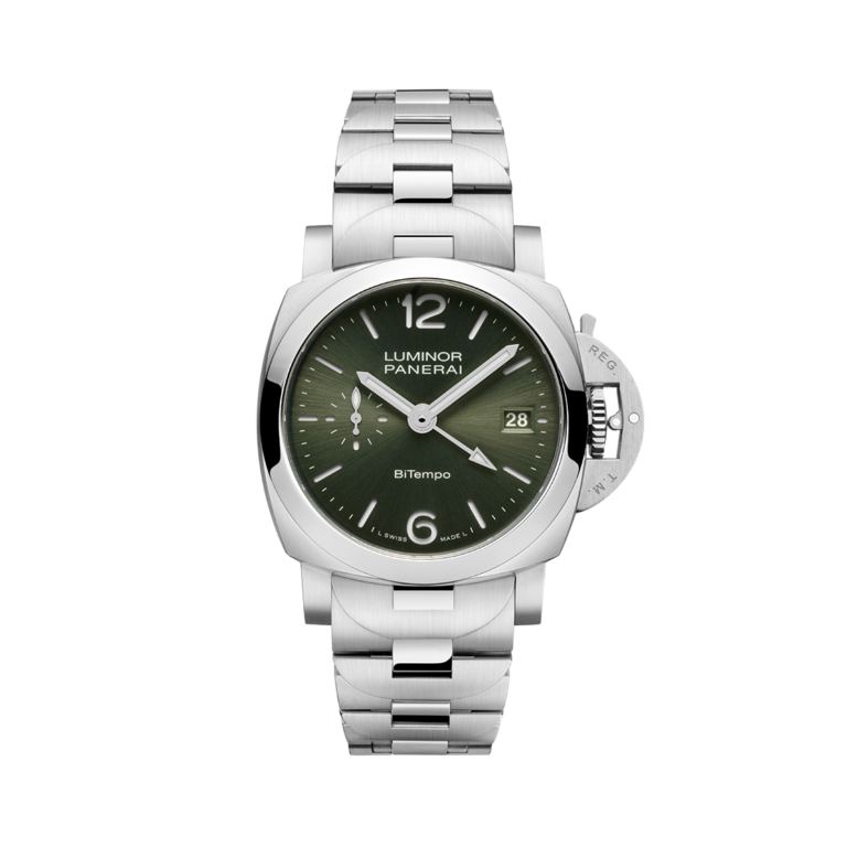 Panerai, Luminor Quaranta BiTempo 40 Armbanduhr aus Stahl, Referenz PAM01640, Produktaufnahme