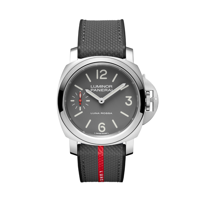 Panerai, Luminor Tre Giorni Luna Rossa Armbanduhr aus Stahl, Referenz PAM01653, Produktaufnahme