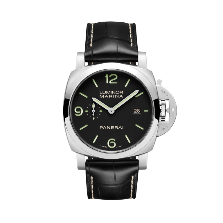 Panerai, Luminor Marina 44 Armbanduhr aus Stahl, Referenz PAM03312, Produktaufnahme