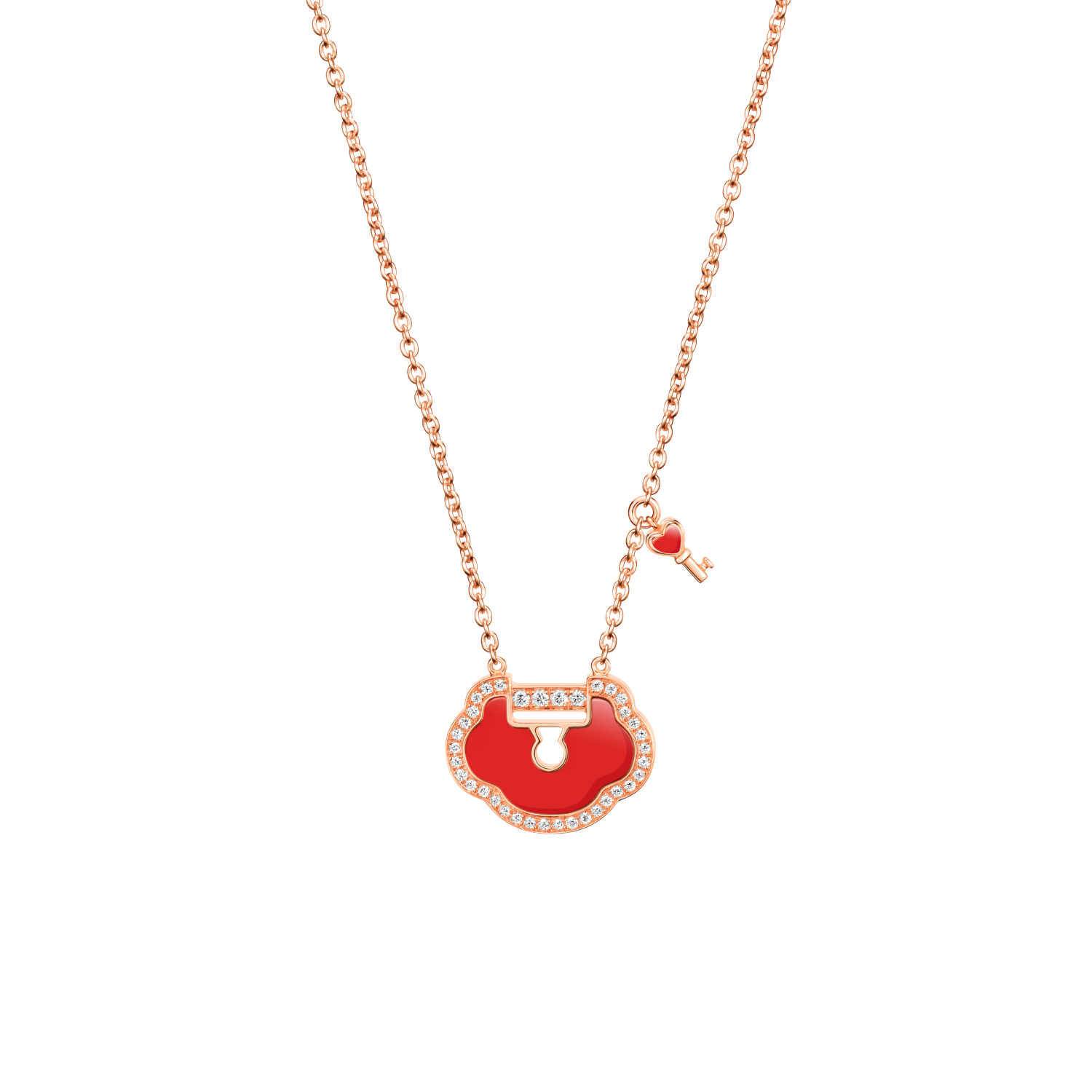 Qeelin - Yu Yi Lock - Pendant with chain - 18 Kt Rose Gold 0,1 ct 