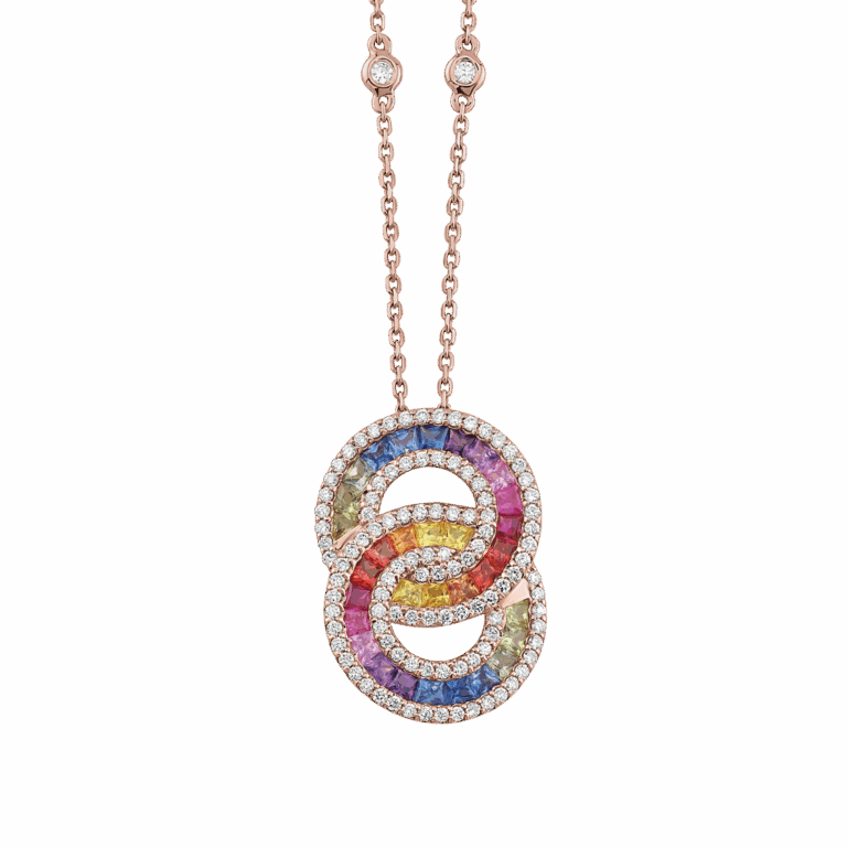Rivière Rainbow Collier aus 18 Kt Roségold mit Diamanten und Saphir
