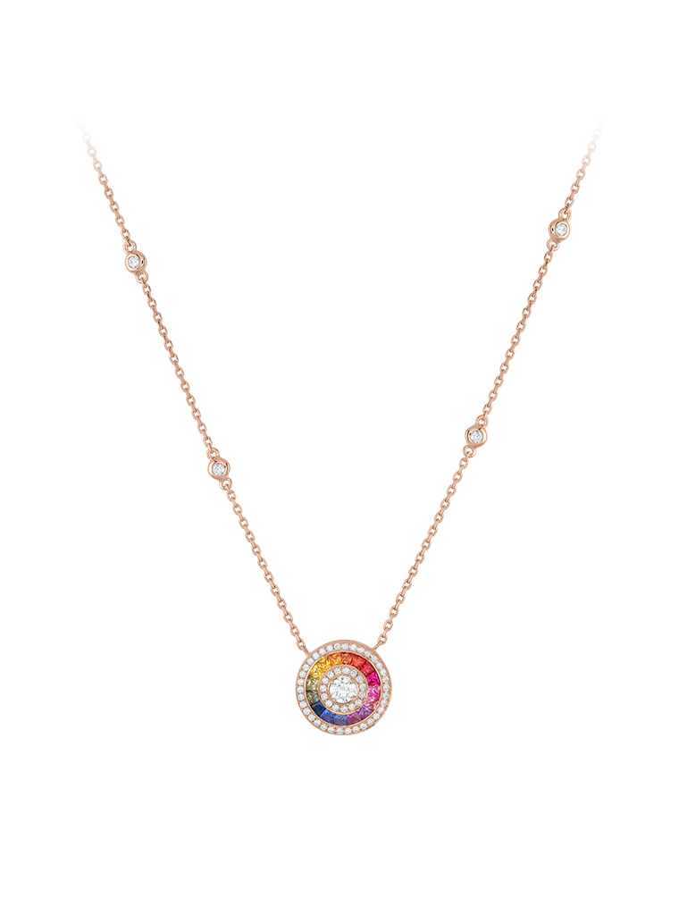 Wagner, Rivière Rainbow Collier aus 18 Kt Roségold mit Diamanten und Saphir, Referenz RI826.C.RX, Produktaufnahme