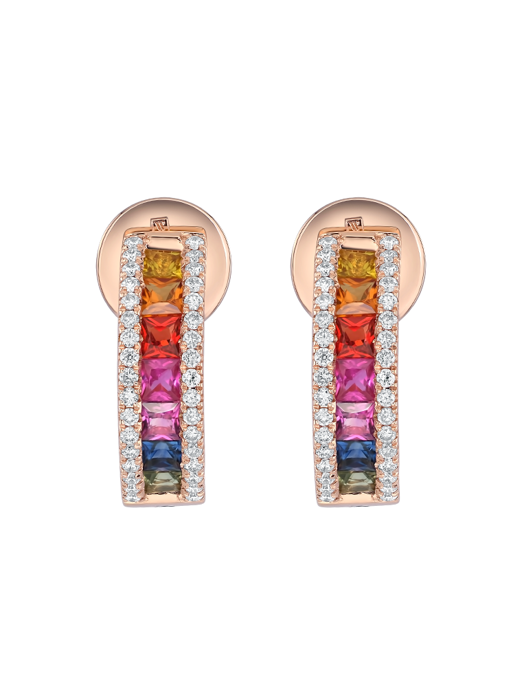 Wagner, Rivière Rainbow Ohrschmuck aus 18 Kt Roségold mit Diamanten und Saphir, Referenz RI906.O.RX, Produktaufnahme