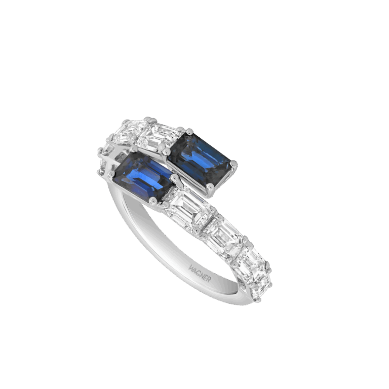 Signature Ring aus 18 Kt Weißgold mit Diamanten und Saphir