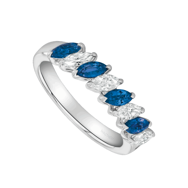 Signature Ring aus 18 Kt Weißgold mit Diamanten und Saphir